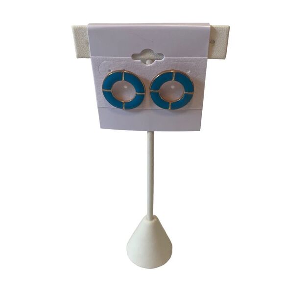 Turquoise Blue & Gold Open Circle Posts. - Picture 1 of 6